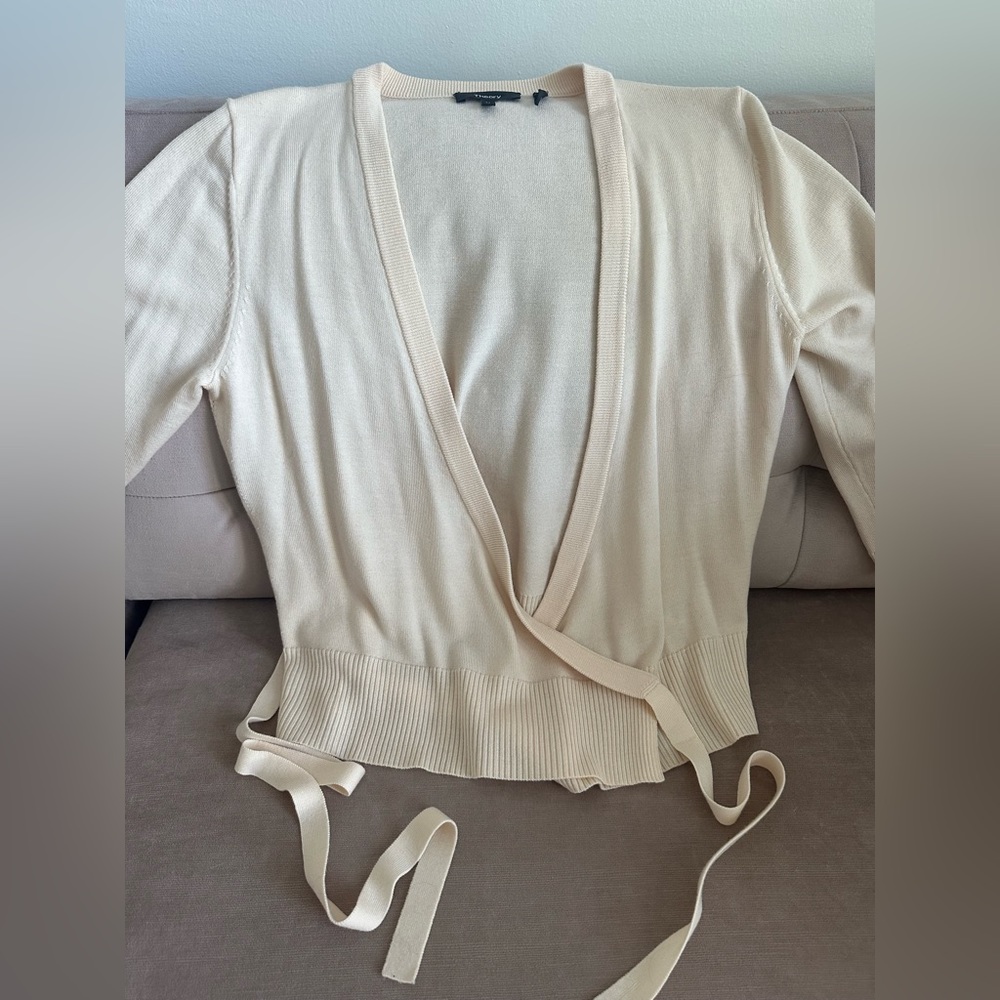 Theory Cream Ballet Wrap Sweater Size Medium